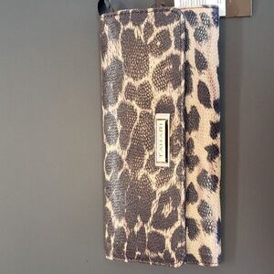 Tahari leopard print clutch with detachable credit card holder